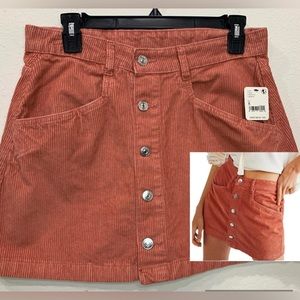 Free People Ray Cord Mini Skirt Womens Size 8 Myrrh High Rise Button Front NEW